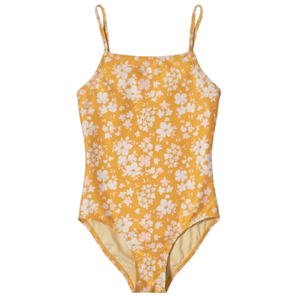 Thereabouts Swimsuit Girls 14 Yellow Floral One Piece Bow Back Summer Beach